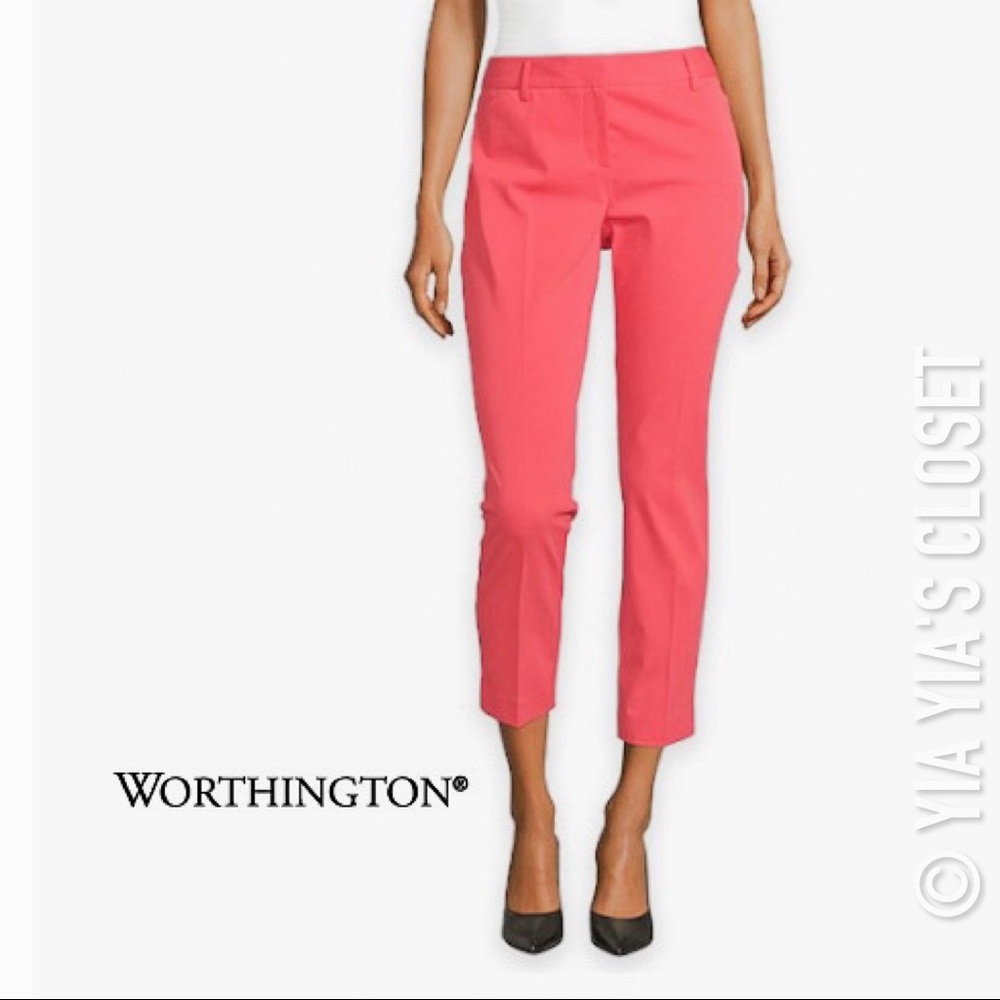 Worthington 14P Women's Petite Slim Fit Ankle Pants Textured Salmon Coral EUC